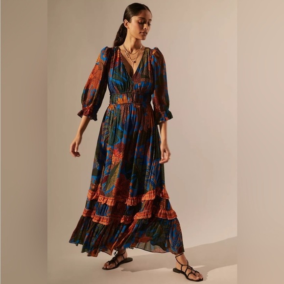 FARM Rio Dresses & Skirts - Farm Rio Puff Sleeve Maxi Dress Size XXS NWT